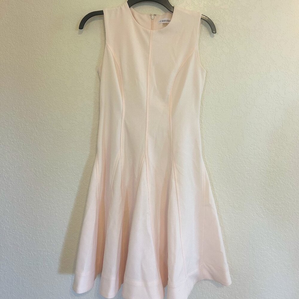 CALVIN KLEIN Petite Scuba Crepe A-Line Dress Women's 2P Blossom Crewneck
